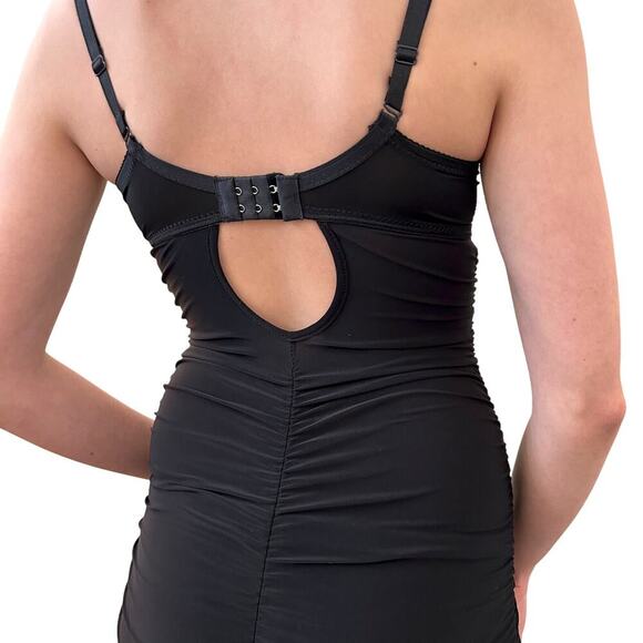 Super Sexy Ruched Red & Black Lace Push Up Halter Dress Clubwear Rave Size Small - Picture 8 of 8